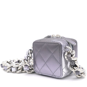 Gradient Metallic Silver and Purple Lambskin Clutch with Chain