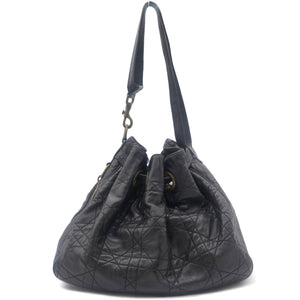 Lambskin Cannage Drawstring Bag Black