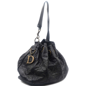 Lambskin Cannage Drawstring Bag Black
