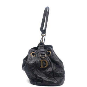 Lambskin Cannage Drawstring Bag Black
