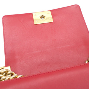 Red Quilted Lambskin Leather Small Boy Flap Bag