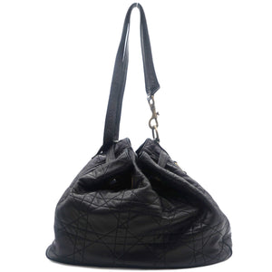 Lambskin Cannage Drawstring Bag Black