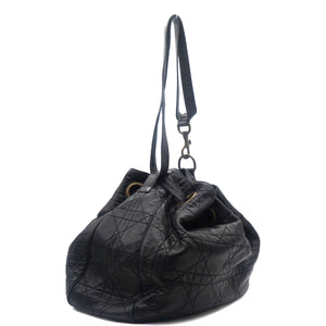 Lambskin Cannage Drawstring Bag Black