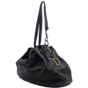 Lambskin Cannage Drawstring Bag Black