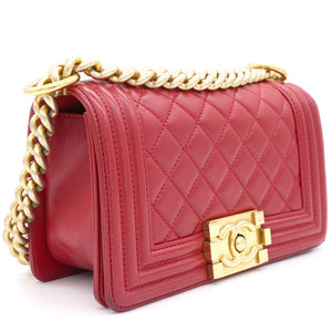 Red Quilted Lambskin Leather Small Boy Flap Bag