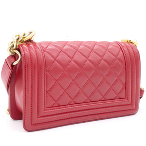 Red Quilted Lambskin Leather Small Boy Flap Bag
