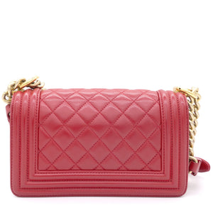 Red Quilted Lambskin Leather Small Boy Flap Bag