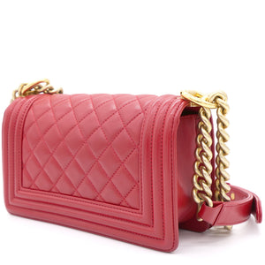 Red Quilted Lambskin Leather Small Boy Flap Bag