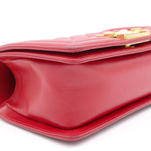 Red Quilted Lambskin Leather Small Boy Flap Bag