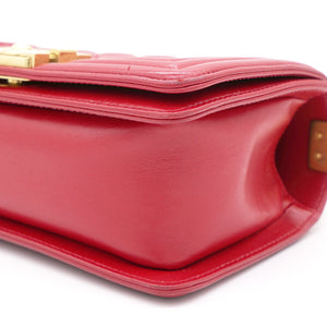 Red Quilted Lambskin Leather Small Boy Flap Bag