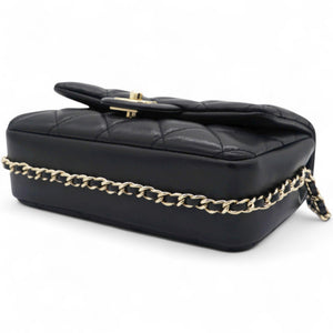 Precious Pearls Mini Flap Black Lambskin Light Gold-tone Hardware