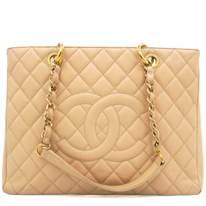 Caviar Quilted Grand Shopping Tote GST Beige Clair