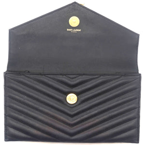 Matelasse Chevron Monogram Cassandre Clutch Black White
