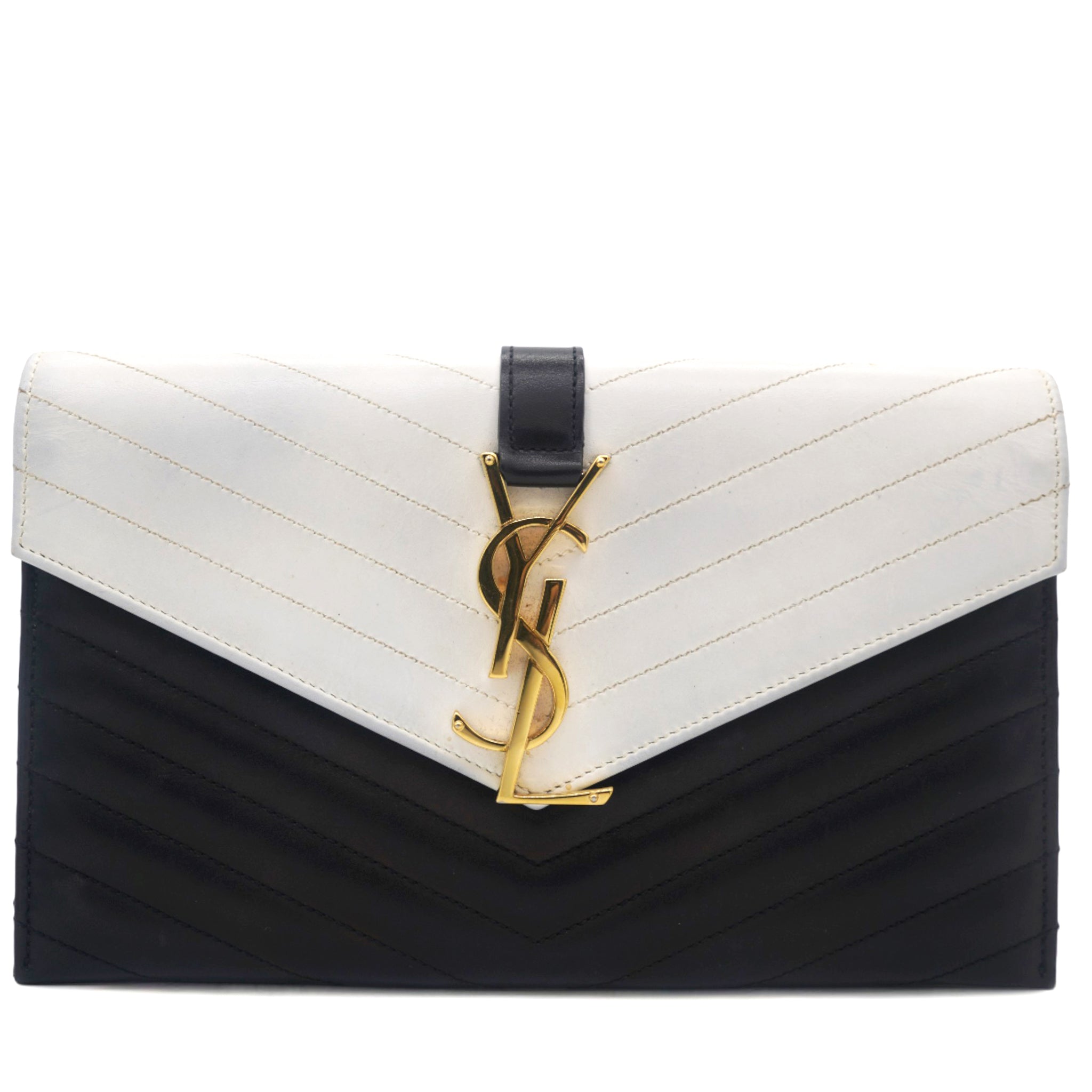 Matelasse Chevron Monogram Cassandre Clutch Black White