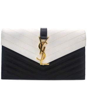 Matelasse Chevron Monogram Cassandre Clutch Black White