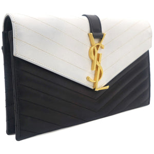 Matelasse Chevron Monogram Cassandre Clutch Black White