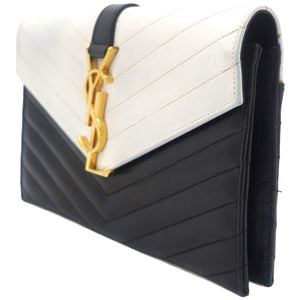 Matelasse Chevron Monogram Cassandre Clutch Black White