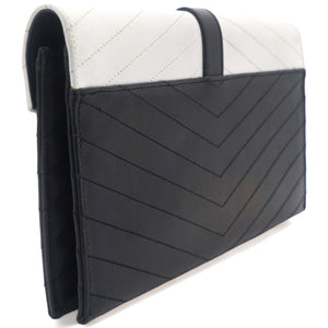 Matelasse Chevron Monogram Cassandre Clutch Black White