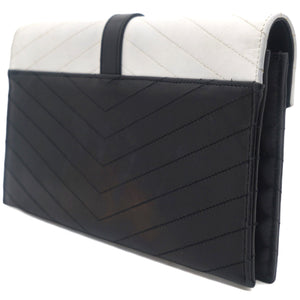 Matelasse Chevron Monogram Cassandre Clutch Black White