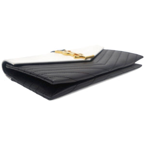 Matelasse Chevron Monogram Cassandre Clutch Black White