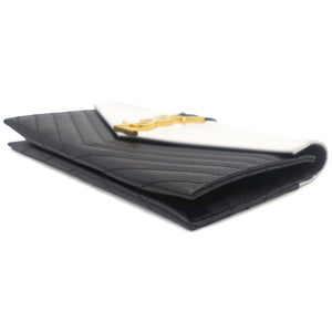 Matelasse Chevron Monogram Cassandre Clutch Black White