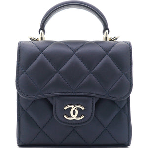 Lambskin Pearl Black Mini Handle Bag