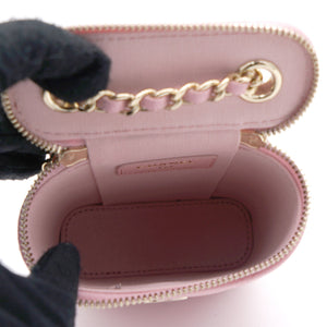 Caviar Quilted Small Vertical Coco Beauty Vanity Case With Chain Pink Sakura