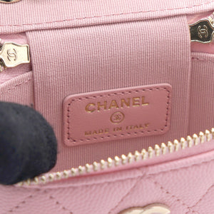 Caviar Quilted Small Vertical Coco Beauty Vanity Case With Chain Pink Sakura