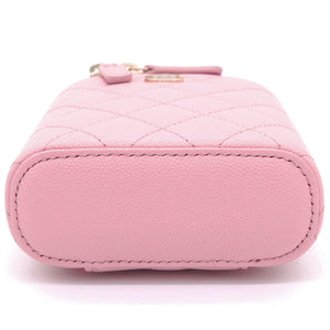 Caviar Quilted Small Vertical Coco Beauty Vanity Case With Chain Pink Sakura