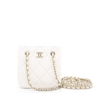 Lambskin Quilted Clutch with Double Chain White