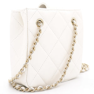 Lambskin Quilted Clutch with Double Chain White