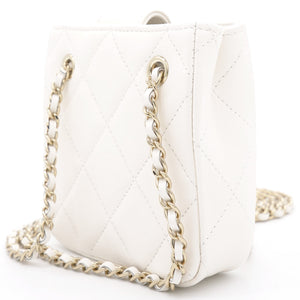 Lambskin Quilted Clutch with Double Chain White