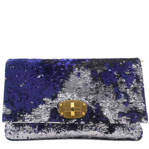 Silver Purple Sequins Clutch