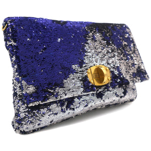 Silver Purple Sequins Clutch