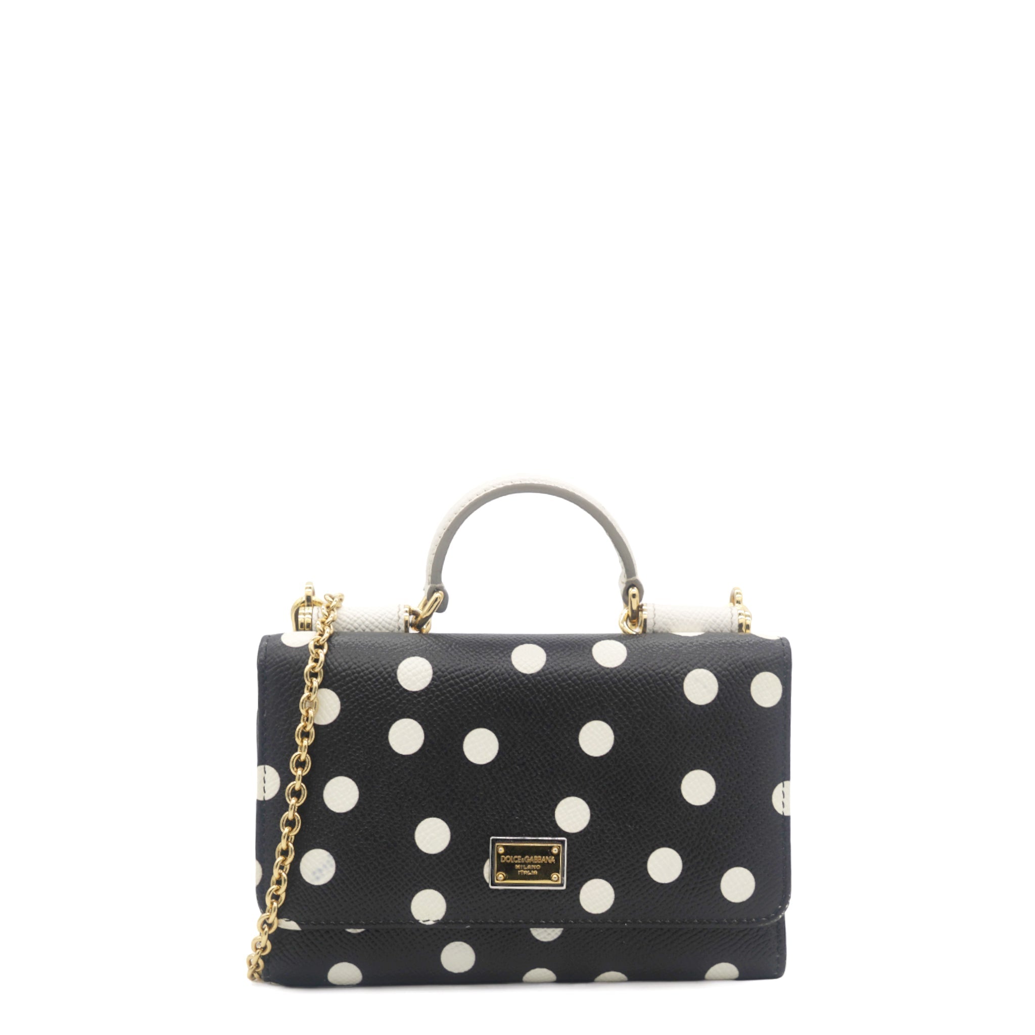 White/Black Polka dot Leather Miss Sicily Von Wallet on Chain