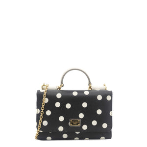White/Black Polka dot Leather Miss Sicily Von Wallet on Chain