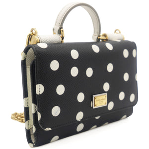White/Black Polka dot Leather Miss Sicily Von Wallet on Chain