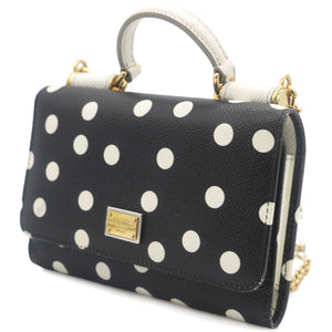 White/Black Polka dot Leather Miss Sicily Von Wallet on Chain