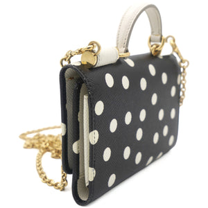 White/Black Polka dot Leather Miss Sicily Von Wallet on Chain