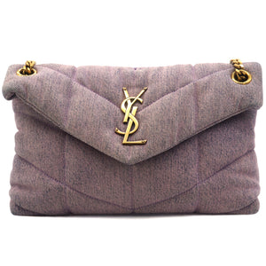 Denim Quilted Small Loulou Puffer Monogram Chain Satchel Bleached Lilac