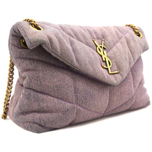 Denim Quilted Small Loulou Puffer Monogram Chain Satchel Bleached Lilac