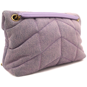 Denim Quilted Small Loulou Puffer Monogram Chain Satchel Bleached Lilac
