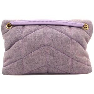 Denim Quilted Small Loulou Puffer Monogram Chain Satchel Bleached Lilac