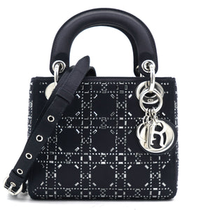 Satin Crystal Cannage Mini Lady Dior Black