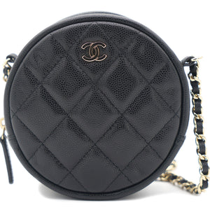 Mini Round Purse Vanity Caviar Leather Black