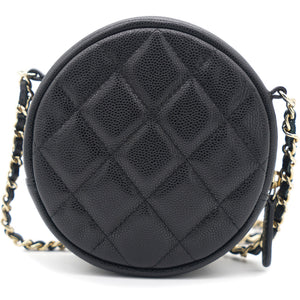 Mini Round Purse Vanity Caviar Leather Black