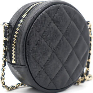 Mini Round Purse Vanity Caviar Leather Black