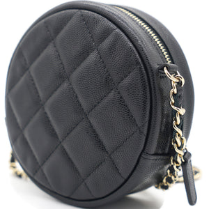 Mini Round Purse Vanity Caviar Leather Black