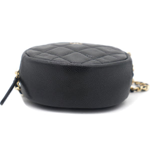 Mini Round Purse Vanity Caviar Leather Black