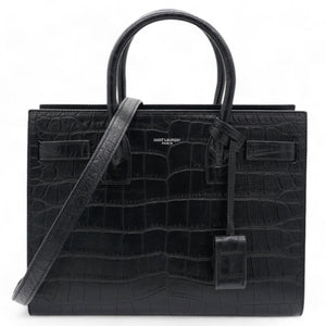 Calfskin Crocodile Embossed Small Sac De Jour Black
